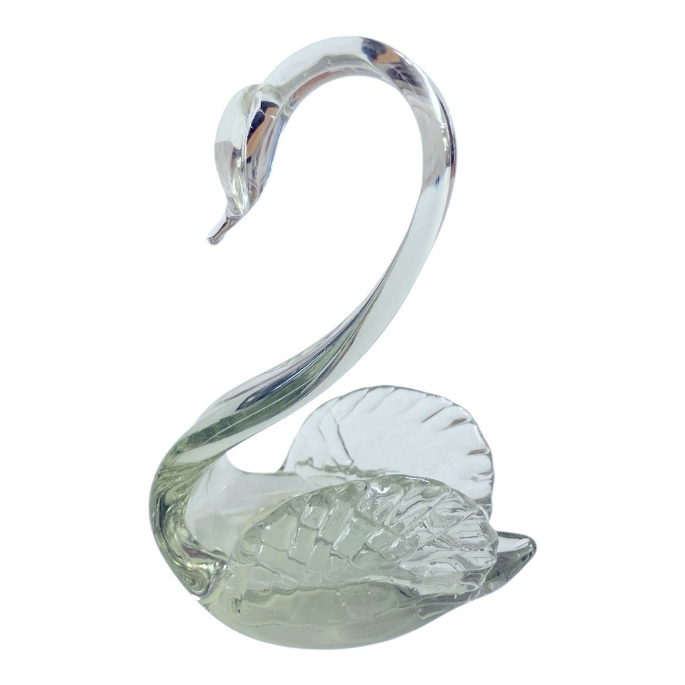 Vintage Hand Blown - Clear Glass - Long Neck Swan Figurine - Trinket Dish